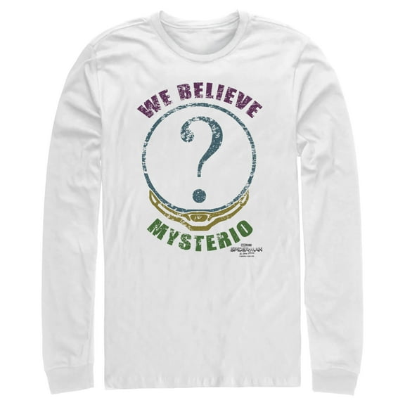 Men's Marvel Spider-Man: No Way Home We Believe Mysterio Distressed  Long Sleeve Shirt White Medium