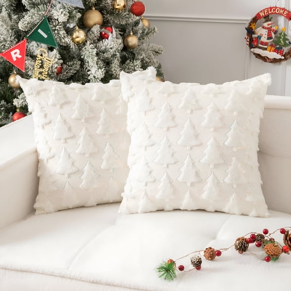 Florenta Christmas Tree Throw Pillows for Couch 18x18" Soft Plush Corduroy Square Pillow for Sofa,Xmas Decorative Pillows for Living Room Bedroom,1Pack,White