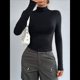 thumbnail image 4 of Camisetas Básicas para Mujer, Tops Cortos Ajustados para Salir, Lindas Camisetas de Cuello Alto para Adolescentes, Ropa de Larga Y2K Negro M, 4 of 9