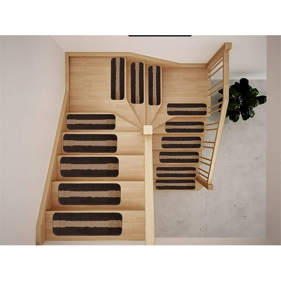 Luxury Stair Tread Treads Indoor Skid Slip Resistant Carpet Stair Tread Treads Geometric Design Machine Washable 8  inch x 30 inch (Set of 13, Stripes Edge Brown)