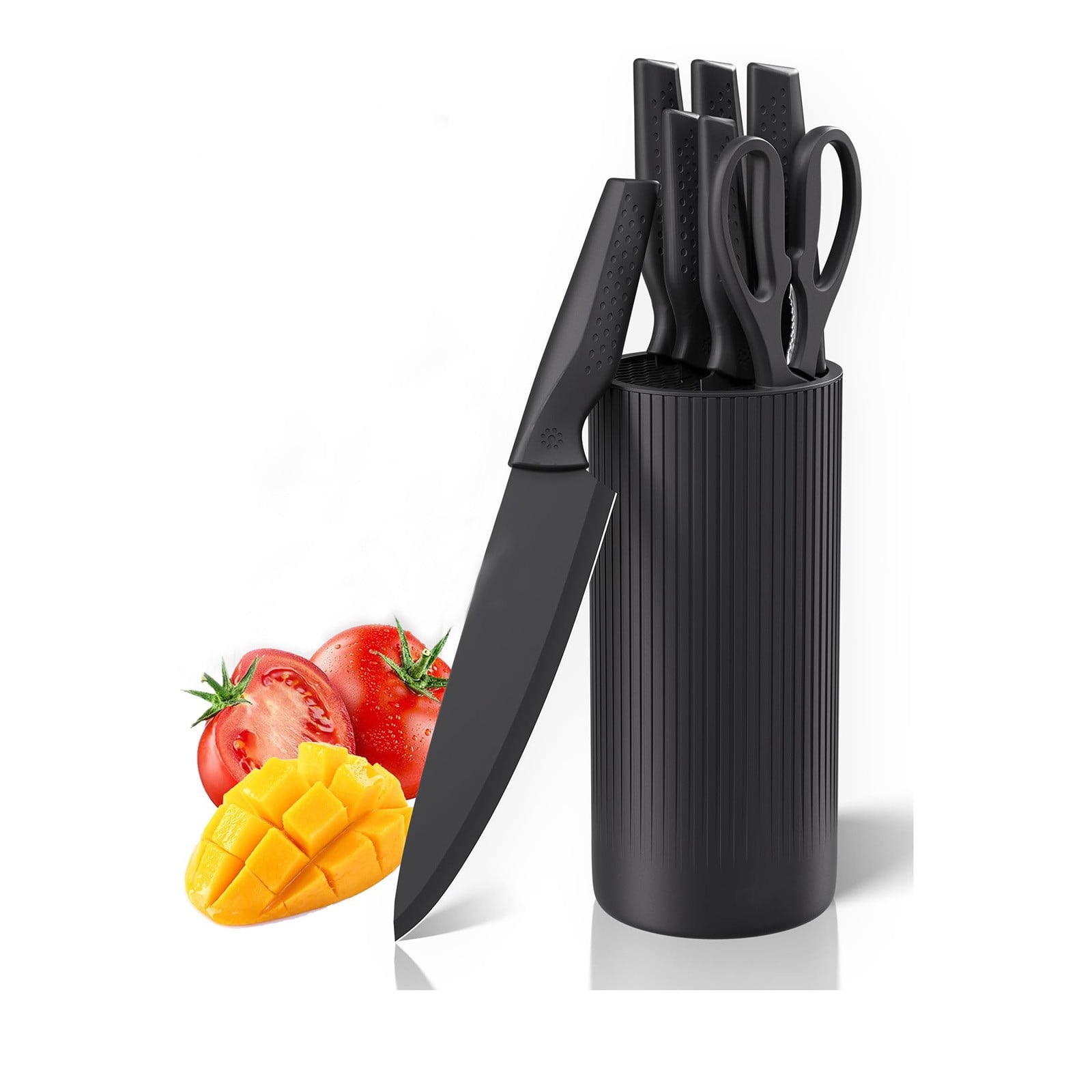 7Pc Household Knife Set, Ongmies Set Brewin Kitchen Set Set for Kitchen Block Utility Block Set Kitchen New Home Apartment Dishwash, Black