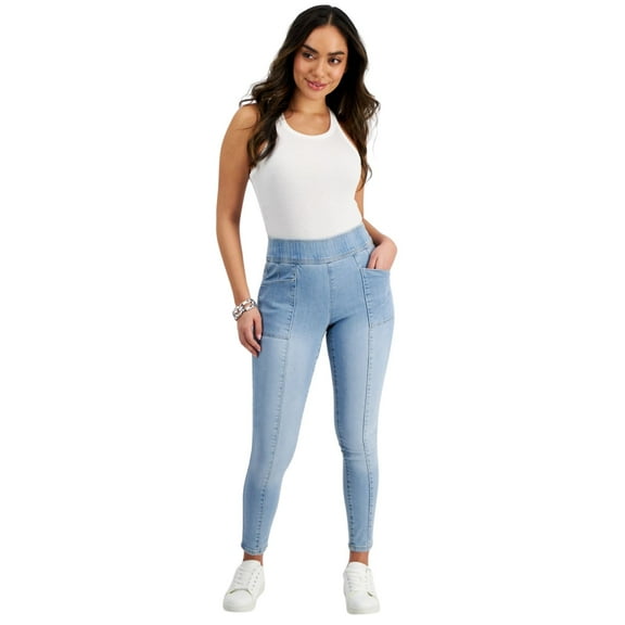 I.N.C. International Concepts Petite High-Rise Seamed Pull-On Skinny Jeans – Light Indigo, Size 10P