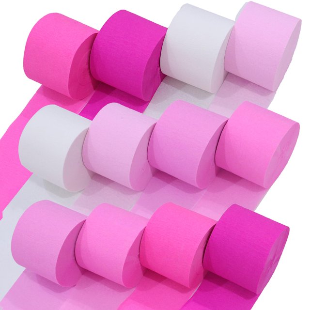 Captain Decor - Lote de 12 serpentinas rosas (300 m, 12 rollos de papel crepé rosa) para decoración de cumpleaños y despedidas de soltera (4,6 cm x 25 m/rollo)