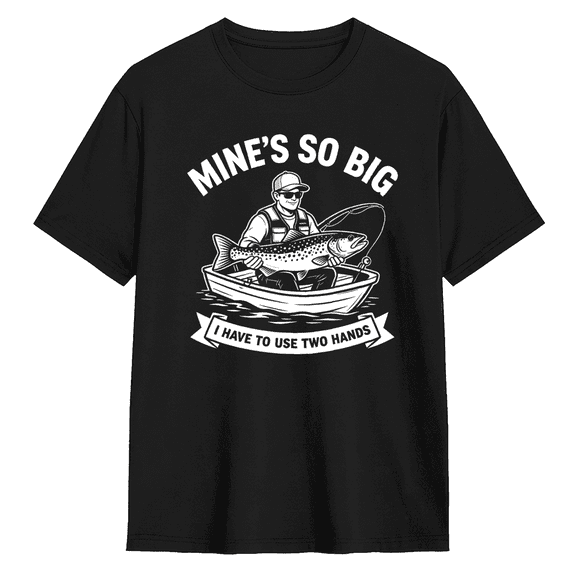 Mines So Big Fisherman Boat Graphic Tee for Men and Women, Funny Fishing Humorous Retro Cotton Short Sleeve T Shirt