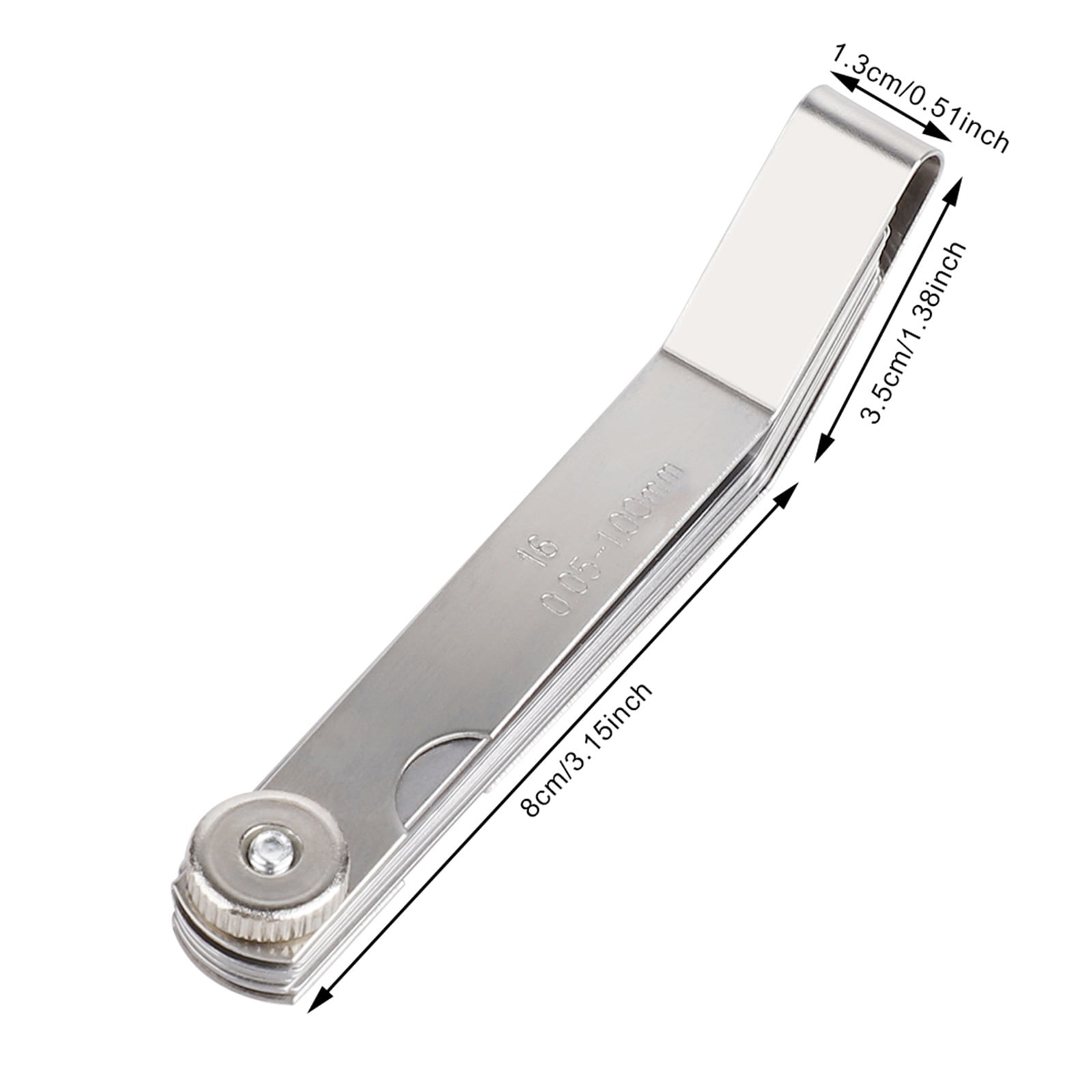 16 Blades Feeler Gauge Metric Gap Filler 0.05 To 1mm Thickness Curved Stainless Steel Gap Metric Filler Gauge Feeler Measurment ,Easy to Use