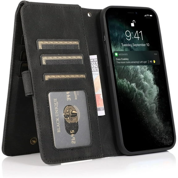 Luxury Beautiful Wallet-Style flip Phone case with Card Slot Holder TPU PU Shockproof Leather case for Samsung Galaxy Note 20 Ultra Note 10 Pro A13 A53 A52 A72 5G 4G(Black,Samsung Note 10 Pro)