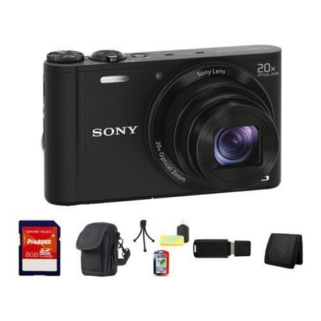 Sony DSC-WX300/B 18.2 MP Digital Camera (Black) + 16GB SDHC Class 10 Memory Card + Carrying Case + Table Top Tripod, Lens Cleaning Kit, LCD Protector + USB SDHC Reader + Memory