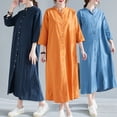 thumbnail image 3 of Vestido camisero de mujer con bolsillos Vestido con botones de manga 3/4 Camisas largas informa Abanopi Vestido de mujer, 3 of 7