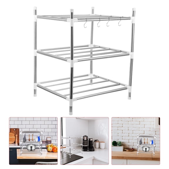 OUNONA 1Pc Multifunctional Kitchen Three-layer Rack Durable Stainless Steel Rack Shelf