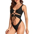 thumbnail image 5 of Hilor Women's Sexy High Cut One Piece Swimsuit Cutout Thong Monokini Bathing Suit Lace Up Bikini Swimwear, 5 of 8