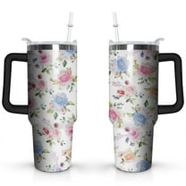 Spring Flowers 40 OZ Tumbler Cup with Lid and Straw for Water Iced Tea Coffee Smoothie and More