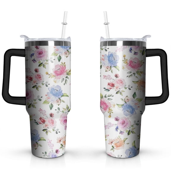 Spring Flowers 40 OZ Tumbler Cup with Lid and Straw for Water Iced Tea Coffee Smoothie and More