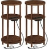 Small Round Side Table with Charging Station - Round Bamboo End Table Compact Sofa Bedside Table for Small Space Easy Assembly for Living Room Bedroom Apartment Natural YLU