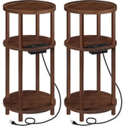 Small Round Side Table with Charging Station - Round Bamboo End Table Compact Sofa Bedside Table for Small Space Easy Assembly for Living Room Bedroom Apartment Natural YLU