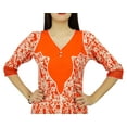 thumbnail image 5 of Bimba Womens Orange Printed Rayon Kurti Straight Ladies Kurta 3/4 Sleeve Clothing, 5 of 6