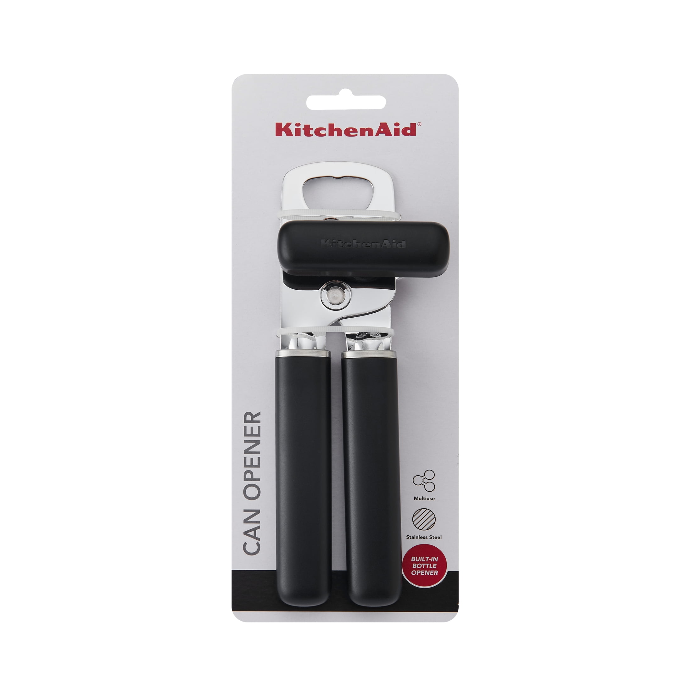 KitchenAid Stainless Steel Manual Can Opener with Bottle Opener and Ergonomic Grip, Black