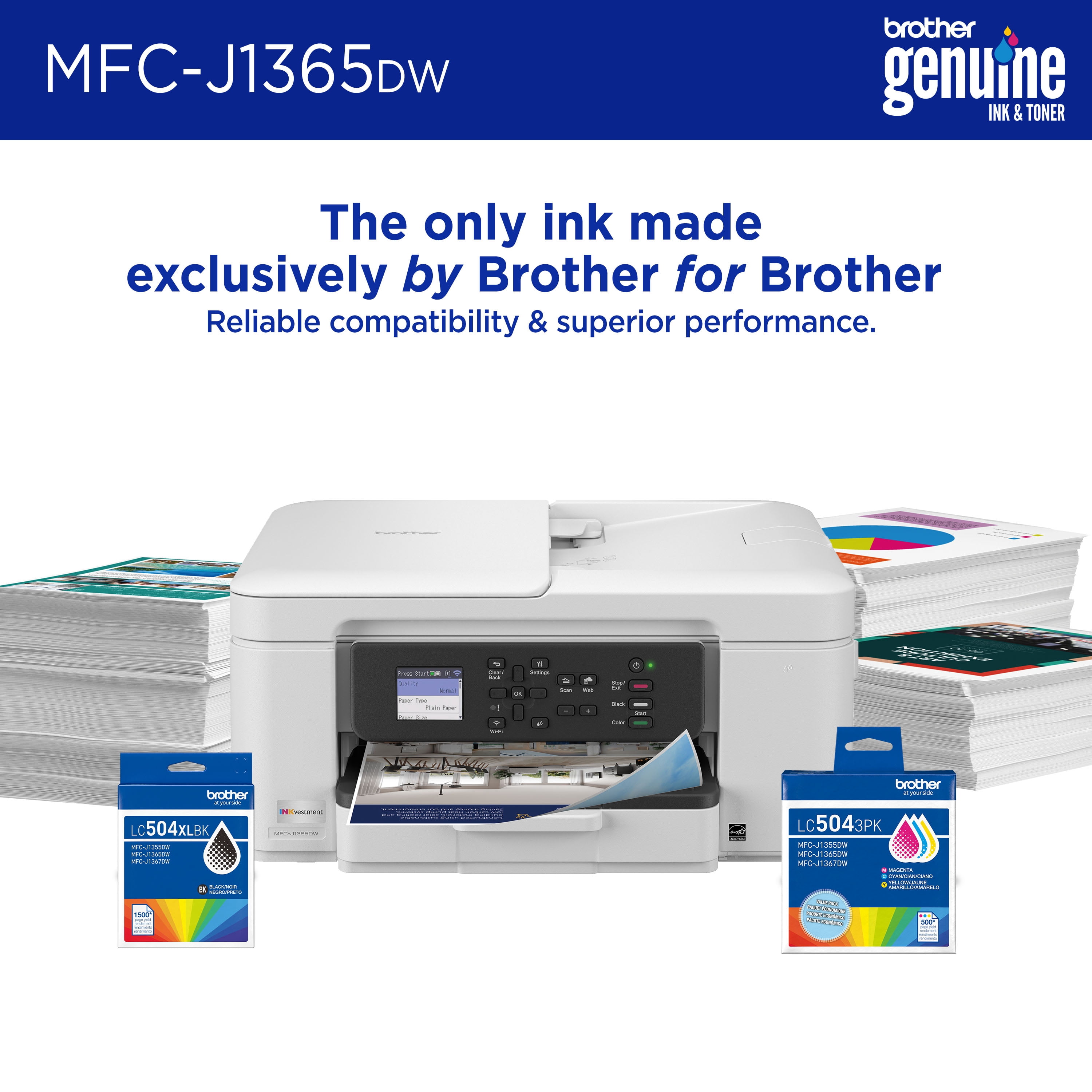 Brother INKvestment 1365 MFC-J1365DW Wireless Color Inkjet All-in-One Printer with Automatic Duplex Printing and 1.8” Color Display
