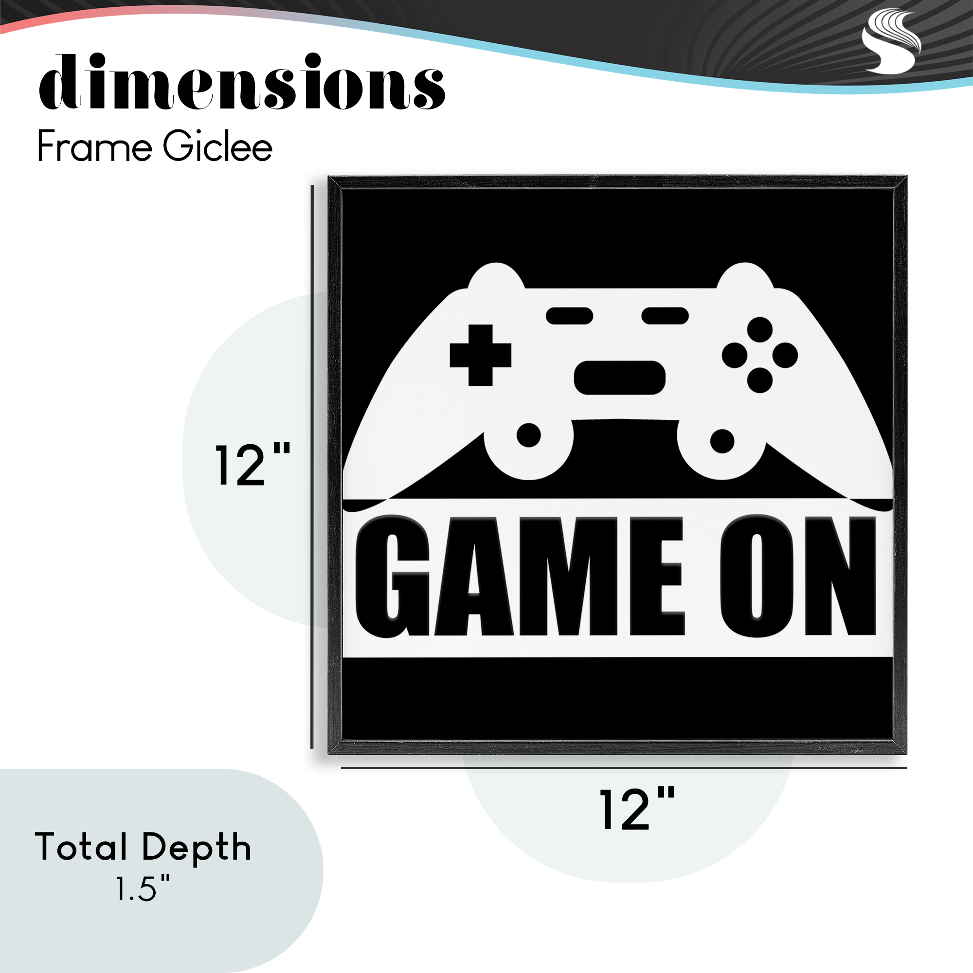 Game On Retro Black & White Black Framed Giclee Art, design by Kim Allen