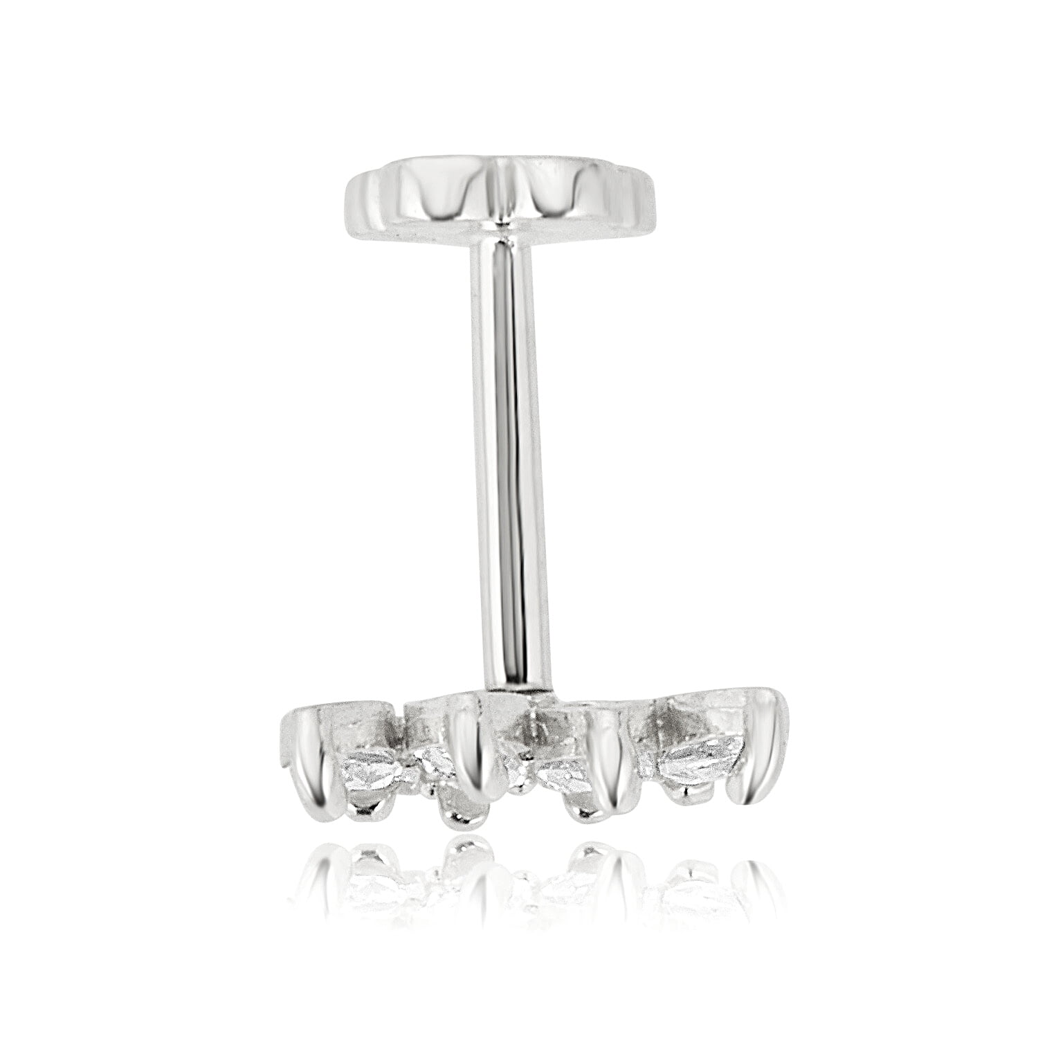 AVORA 14K White Gold Simulated Diamond CZ Crown Cartilage Piercing Flat Back Earring Body Jewelry (18 Gauge)