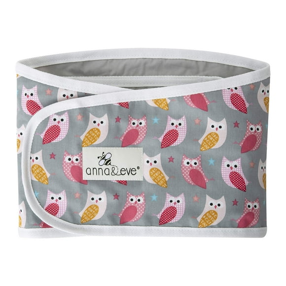 Anna & Eve - Swaddle Strap, Adjustable Arms-Only Baby Swaddle, 100% Cotton, Prevents Overheating - Large Size Fits Chest 16 to 20.5 - Owls Grey/Pink