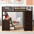thumbnail image 3 of Bellemave Full Size Loft Bed with Desk and Storage Wardrobe, Drawers, Wood High Loft Bed for Teens(Retro Espresso), 3 of 10