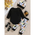 thumbnail image 4 of HWJAD Newborn Baby Boy Halloween Clothes My First Halloween Letter Romper+ Pants+Hat 3PCS Outfits Set, 4 of 10