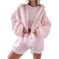 thumbnail image 1 of SHIXIAOO Ensemble Décontracté à Rayures pour Femmes à Manches Longues avec Short pour le Printemps et l'Automne Tenue Confortable avec Design Short Ensemble Femmes Pantalon Garçon Maillot de Bain Femmes Paréo Maillots de Bain Couvre-Maillot Grande Taille, 1 of 9
