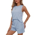 thumbnail image 4 of INSPIRE CHIC Women's Pajama Sets Round Neck Sleeveless Soft Tank Top and Shorts Pajamas Set Lounge Sets with Pockets XS Blue, 4 of 6