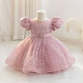 thumbnail image 2 of Miluxas Toddler Girl Flower Girl Princess Dresses Tulle Puff Sleeve Party Tutu Dress for Birthday Pink 12 Months, 2 of 6