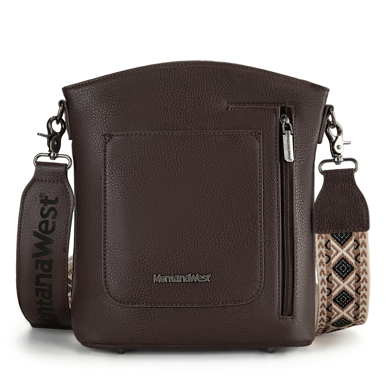 Montana West Multi Zip Pocket Large Crossbody Bag With Guitar Strap, C-Leopard