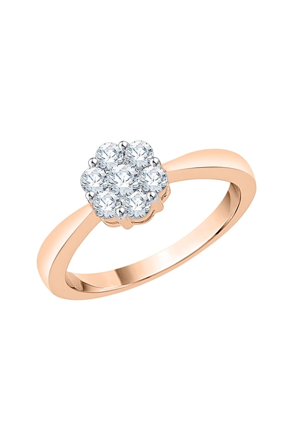 Diamond Cluster Engagement Ring in 14K Rose Gold (1/2 cttw, I-J, I1-I2) (Size-9)