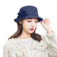 thumbnail image 4 of Women Vintage Felt Cloche Hats LSONABXA Imitation Wool Flowers Bucket Cloche Bowler Hat Flat Brim Inner Lining Winter Spring Autumn Wedding Tea Parties Daily Wear Black, 4 of 4