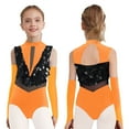 thumbnail image 5 of vastwit Girls Big Sequins Gymnastics Leotard with Arm Sleeves Ballroom Modern Tap Dance Outfit for Stage Performance Orange 16, 5 of 6