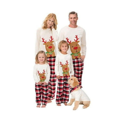 

IZhansean Christmas Family Matching Pajamas Set Adult Kids Baby Deer Printed Tops+Plaid Pants Sleepwear Nightwear Set