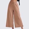 thumbnail image 3 of Women's Cropped Wide Leg Palazzo Pants High Waist Elastic Drawstring Casual Lightweight Trousers with Pockets Waisted Flowy Beach Trousers, 3 of 5