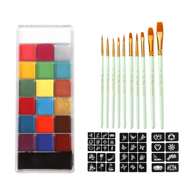 Pintura Facial y Corporal Colco 20 Colores con Pinceles Verde