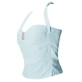 thumbnail image 6 of Wang6 Ribbed Tank Tops for Women Halter Sleeveless Scoop Neck Tops Summer Slim Fit Solid Tees T Shirts Blue S, 6 of 6