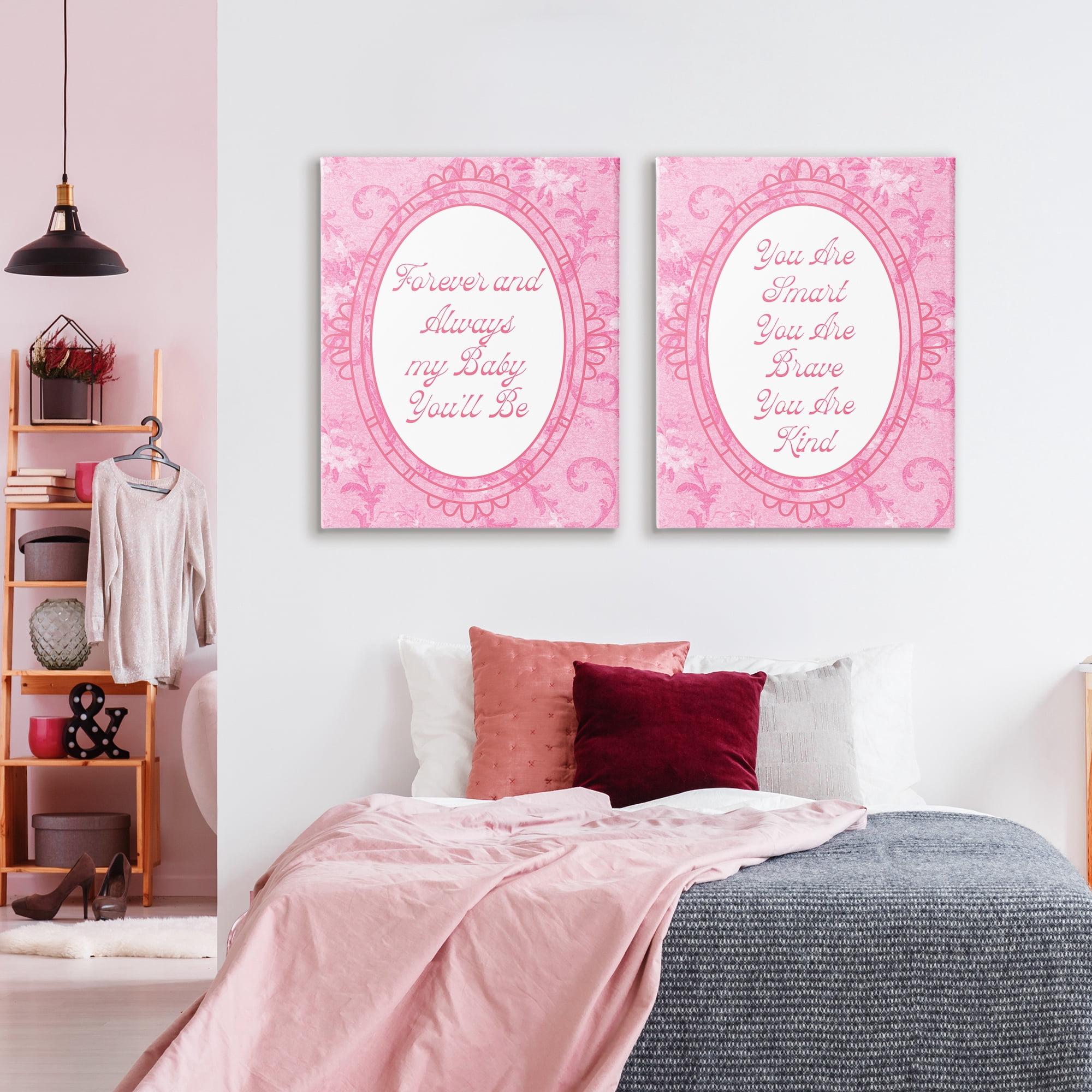 Stupell Industries Loving Pink Ornate Phrases 2 Piece Canvas Wall Art Set, design by Lil' Rue