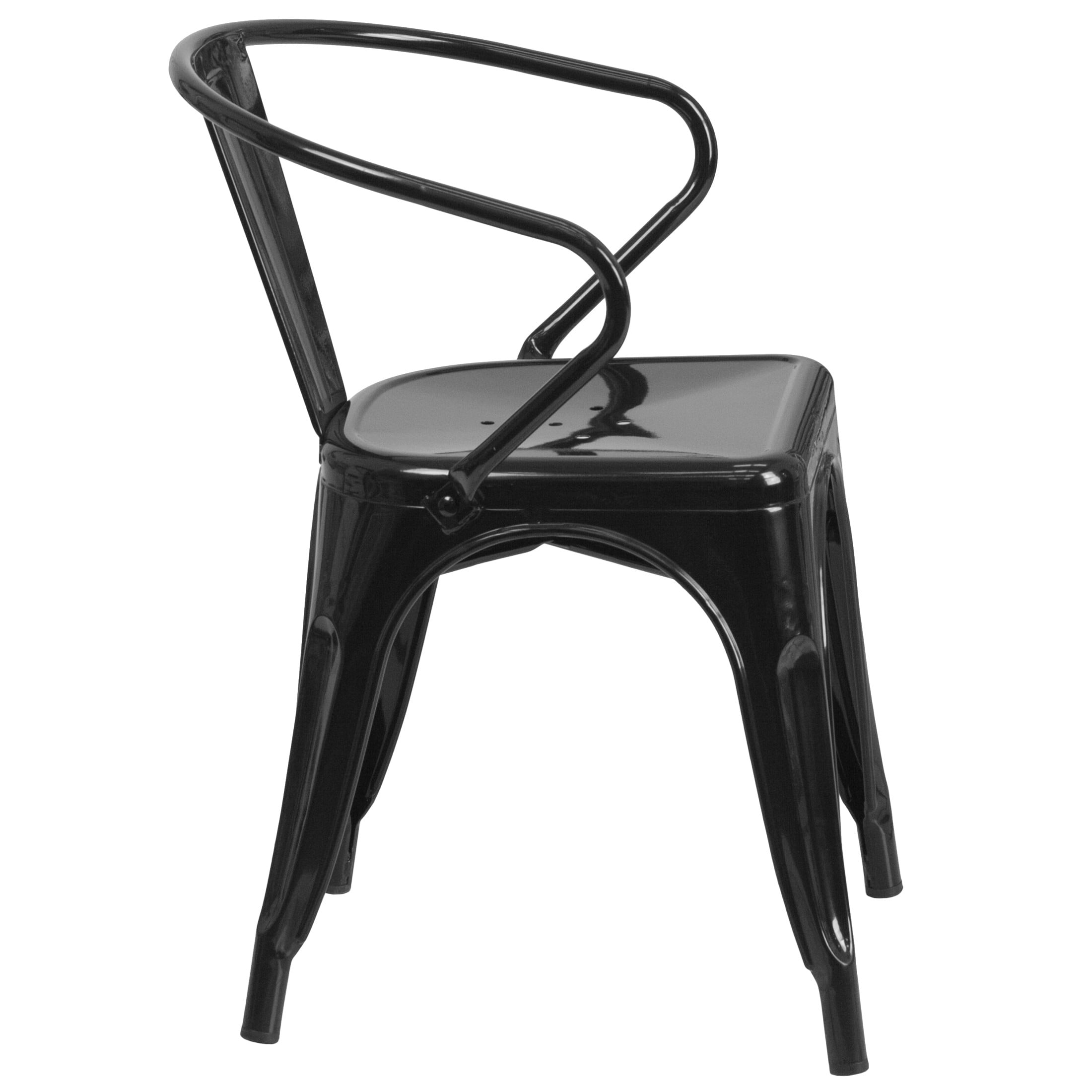 Flash Furniture Luna Commercial Grade Black Metal Indoor-Outdoor Chair with Arms