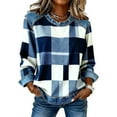 thumbnail image 4 of Plaid Denim Collared Sweatshirt Fashion Lapel Collar Denim Patchwork Sweatshirts Pullover Top Denim Lapel Pullover Retro Polo Sweatshirt Pullover Jean Shirts Stitching Sweatshirt Collared Top Blue M, 4 of 7