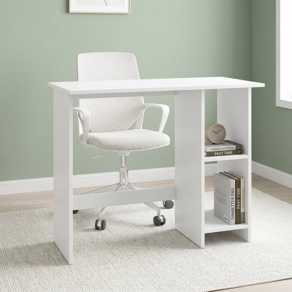 Resenkos Small Computer Desk with Storage and Adjustable Shelf-White, Home Office Desks, Gaming Computer Desks for Study,Working,Writing