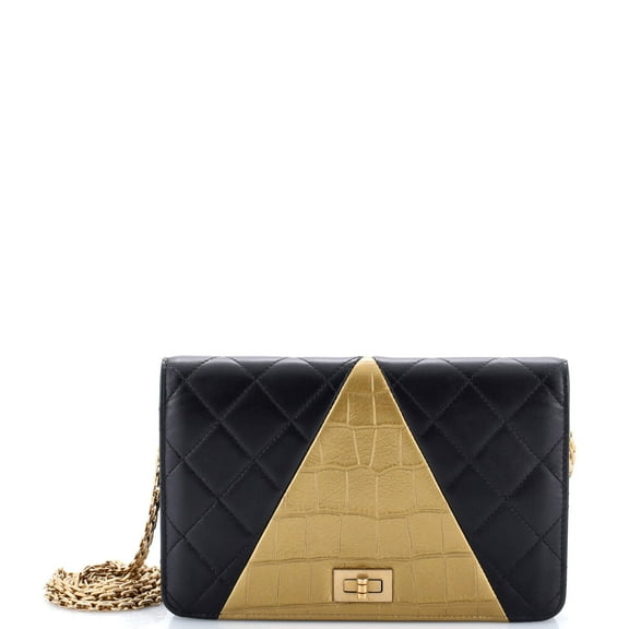 Pre-Owned Reissue 2.55 Wallet on Chain Crocodile Embossed Calfskin and Quilted Lambskin By Rebag