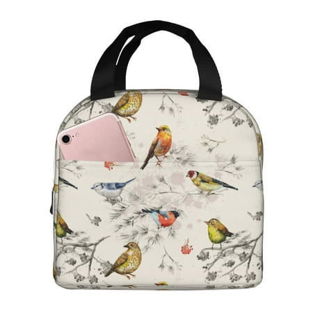 Insulated Lunch Bag for Women Men - Little Birds Leakproof Cooler Lunch Box for Women Men  Lunch Tote Bags for Work School Picnic Travel
