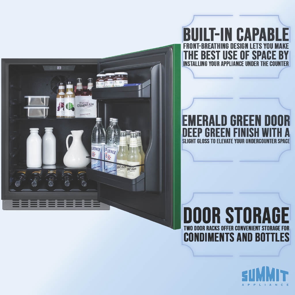 Summit 24" Built-In Refrigerator, 4.8 cu.ft., ADA Compliant, Undercounter, Green, Stainless Steel - AL54, Green, RHD