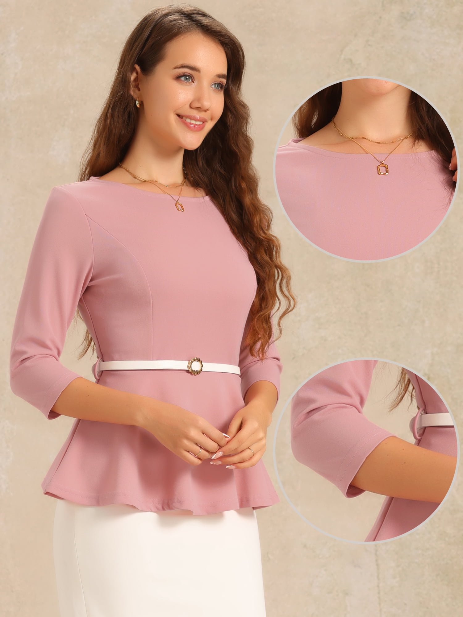 DARING DIVA 3/4 Sleeve Elegant Work Peplum Top XS Black L Grey Pink
