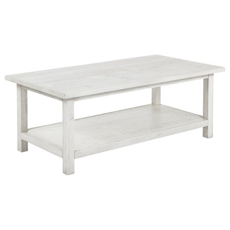 Plethoria Home Castleton Distressed White Wood Coffee Table with Shelf
