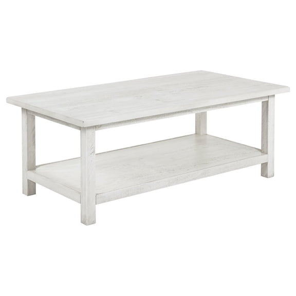Plethoria Home Castleton Distressed White Wood Coffee Table with Shelf