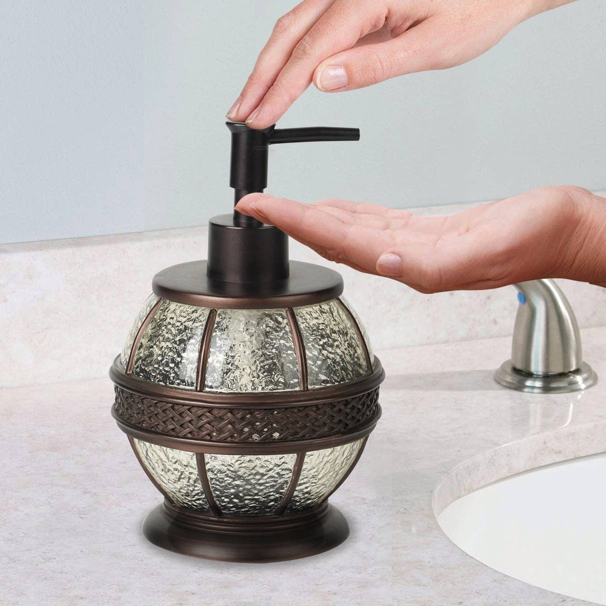 Liquid Soap Dispenser Pump Bottle | Bathroom Vanity & Kitchen Sink,Holds Soap,Lotion & Sanitizer | Orb
