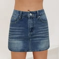 thumbnail image 2 of vigerkar High Stretchy Mini Skort Skirt for Women,Low Waist Denim skirts with Pockets Dark Blue, L, 2 of 4