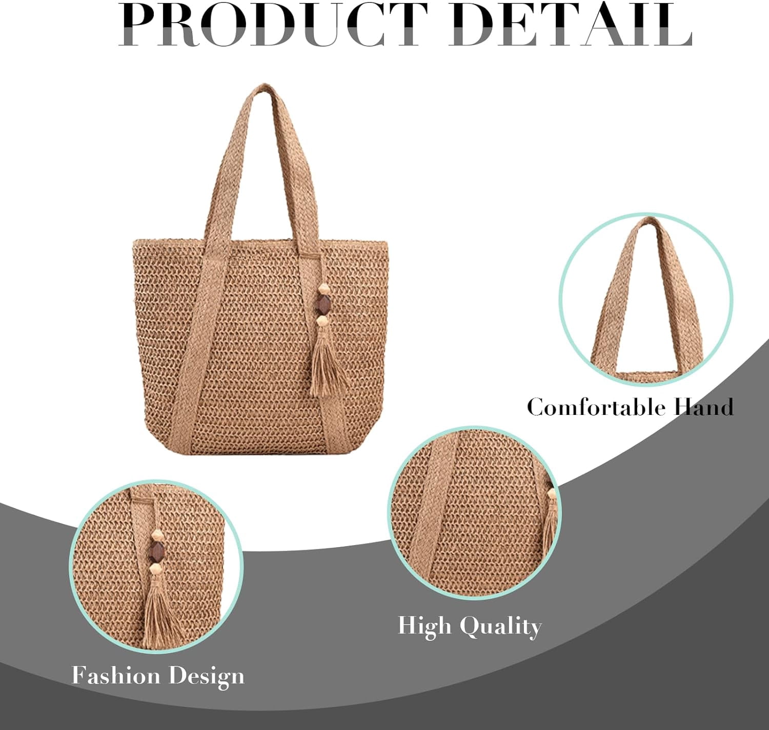 Kukuzhu Straw Beach Bag, Summer Woven Tote Bag with Tassels Large Shoulder Handbag Straw Purses and Handbags for Women